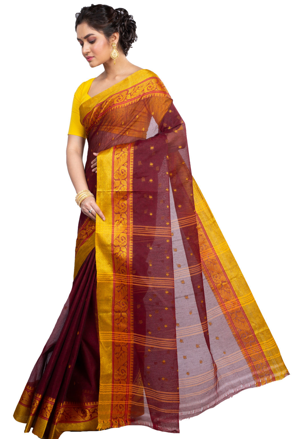 Brown Pure Cotton Sorbori Tant Saree (856)